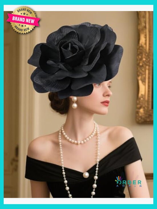 Large Flower Fascinator Headpiece Elegant Church Party Cocktail Hat Handmade main image 6